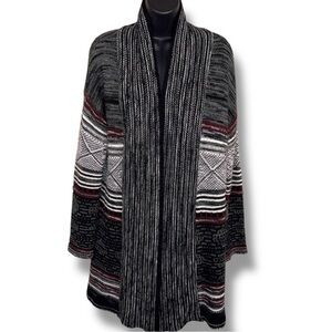 Small Vanity Shrug Sweater Black Grey Burgundy Red Geometric Tribal Chunky